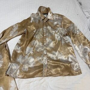Zara Gold and Silver Metallic Floral Shirt